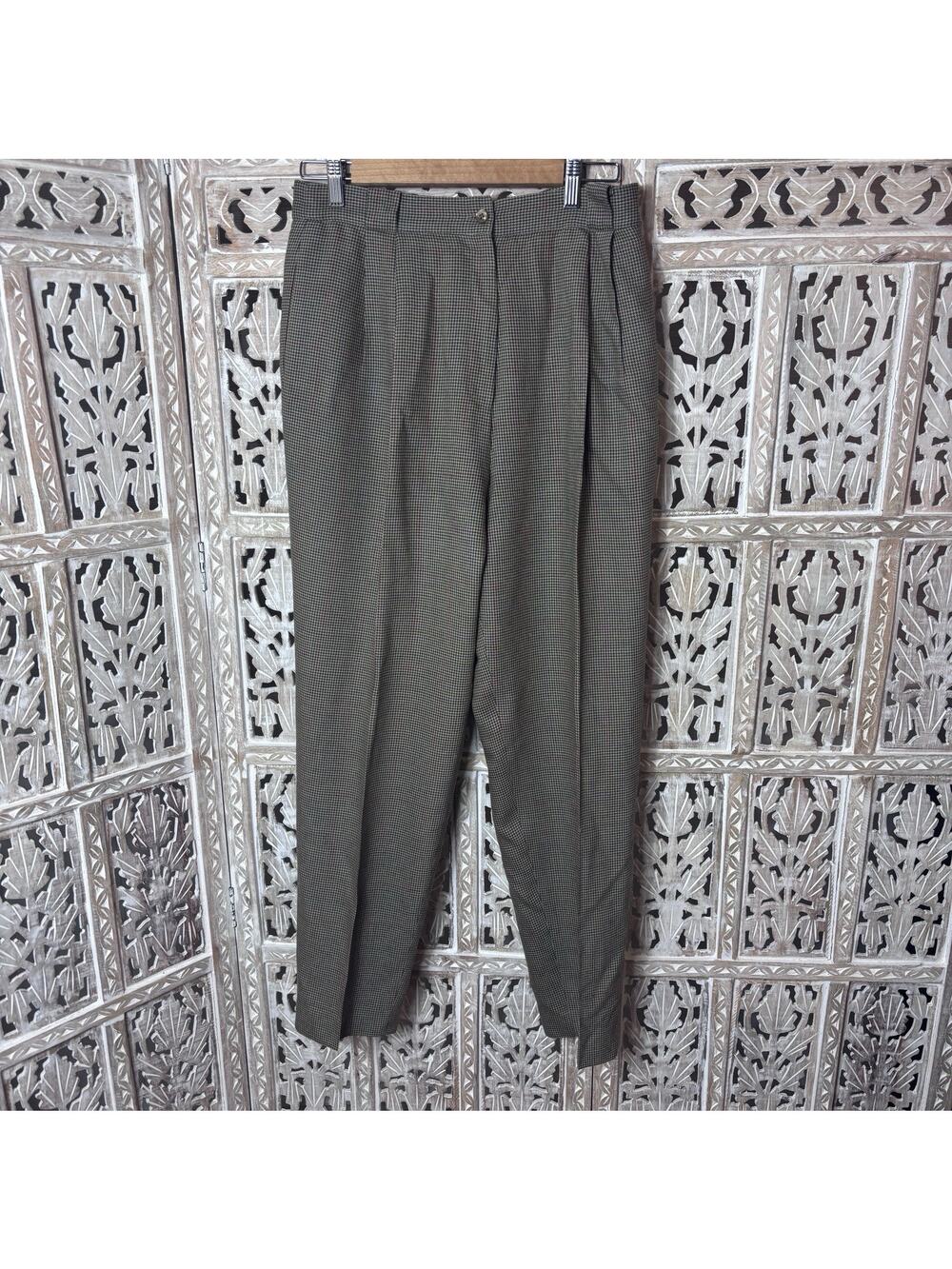 Wool Rayon David Brooks Preppy Herringbone Pleated Trousers Womens size 12 USA
